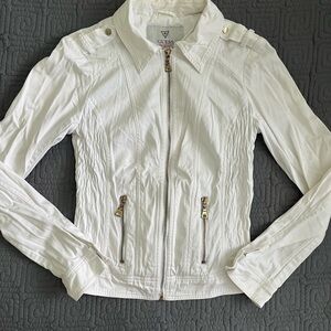 Guess White Full Zip Quilted Jacket